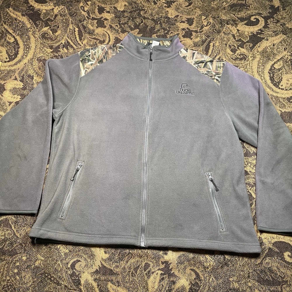 Vtg Ducks Unlimited Fleece Jacket Men's XL Gray Camouflage Full Zip